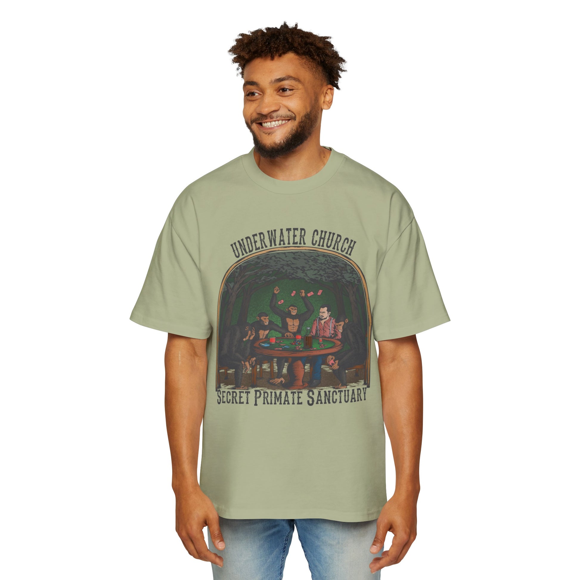 Underwater Church Primate Sanctuary: Men's Heavy Oversized Tee
