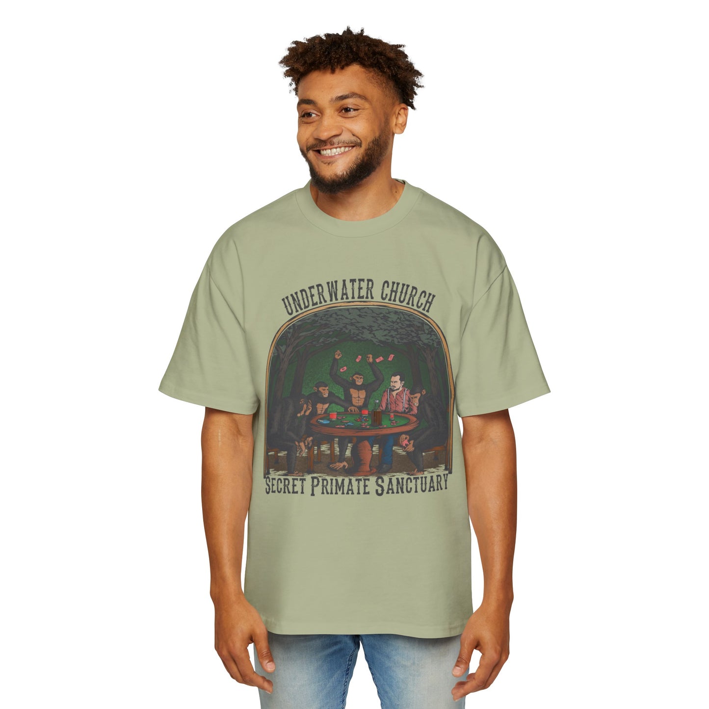 Underwater Church Primate Sanctuary: Men's Heavy Oversized Tee