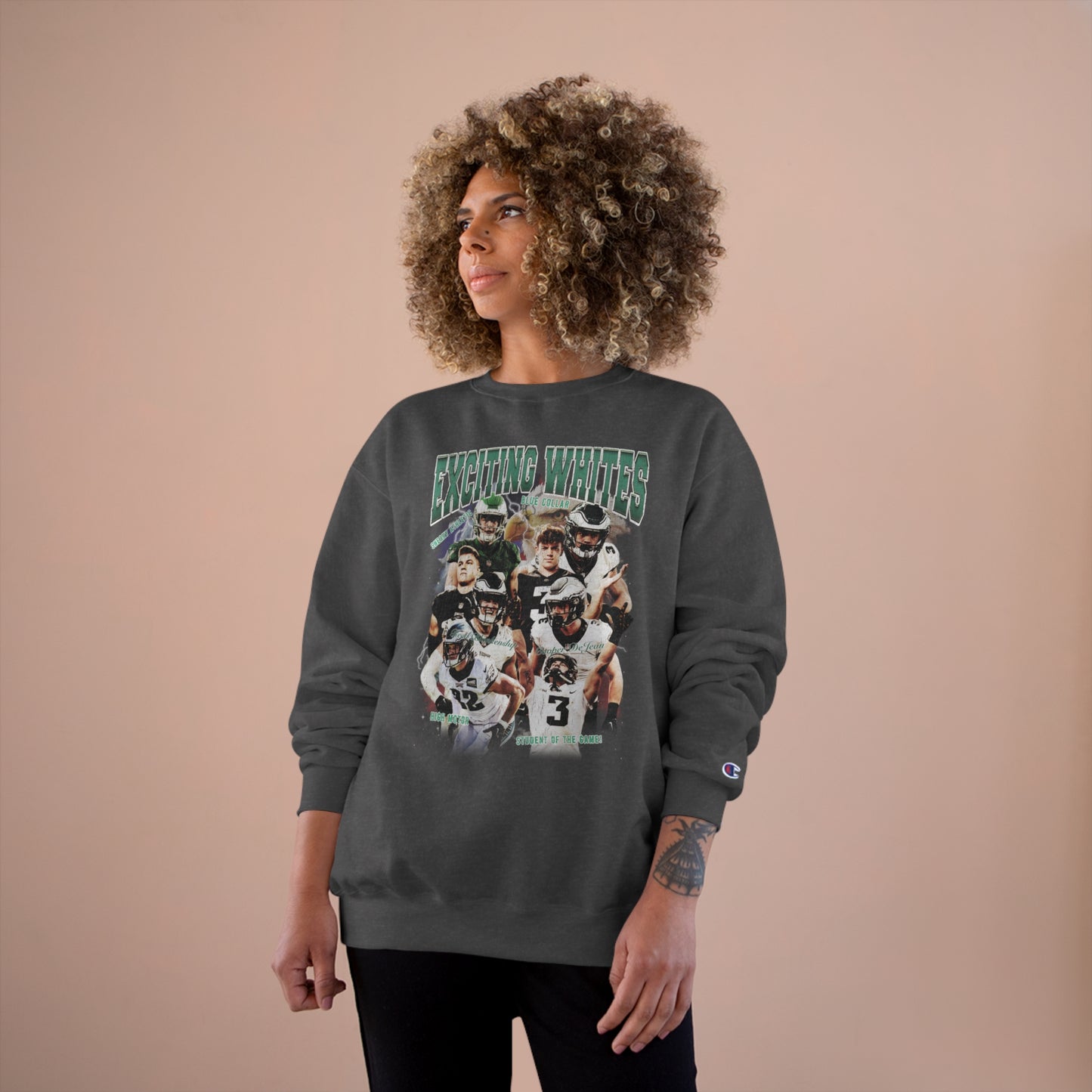 "Exciting Whites" - Reed Blankenship & Cooper DeJean Eagles: Champion Crewneck Sweatshirt