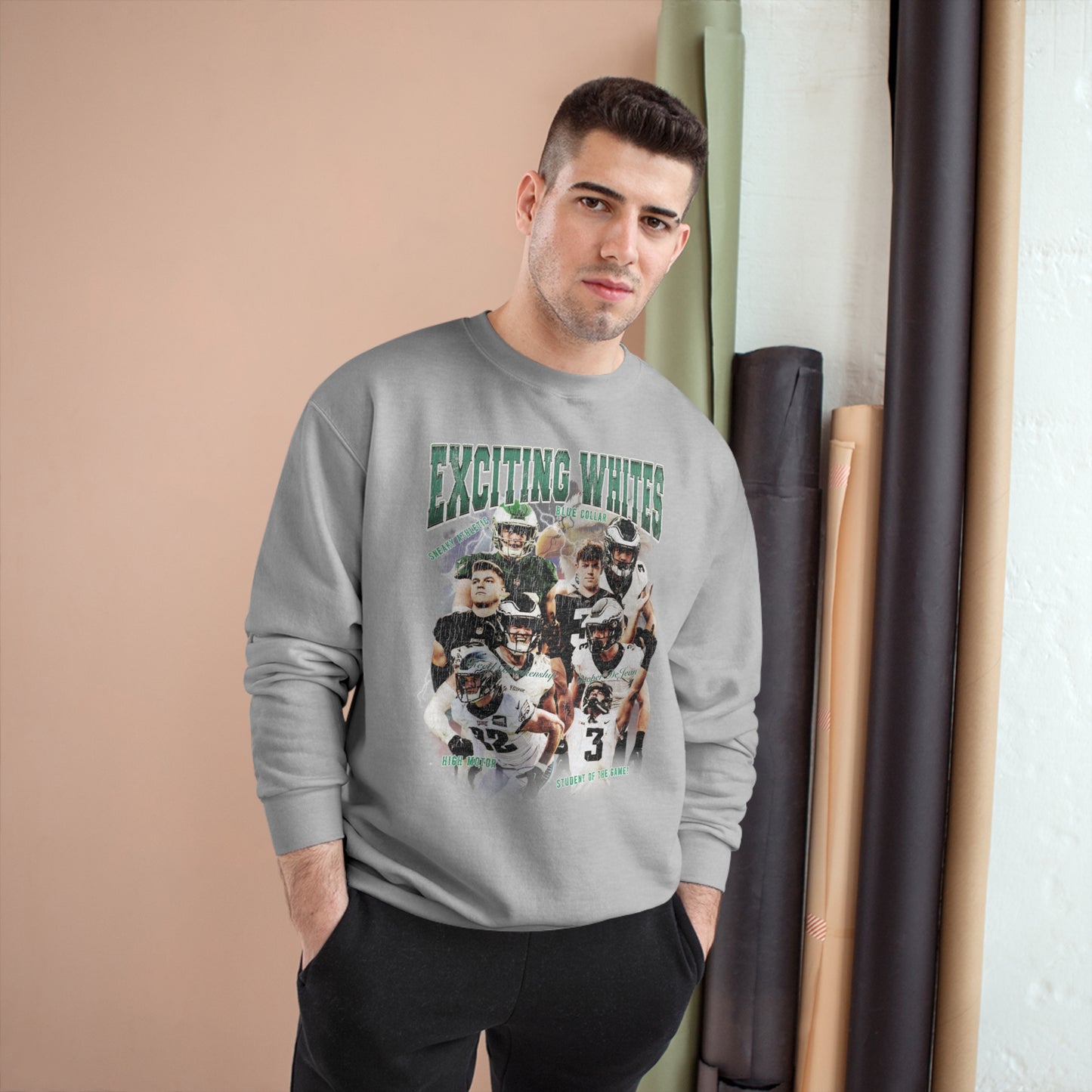 "Exciting Whites" - Reed Blankenship & Cooper DeJean Eagles: Champion Crewneck Sweatshirt