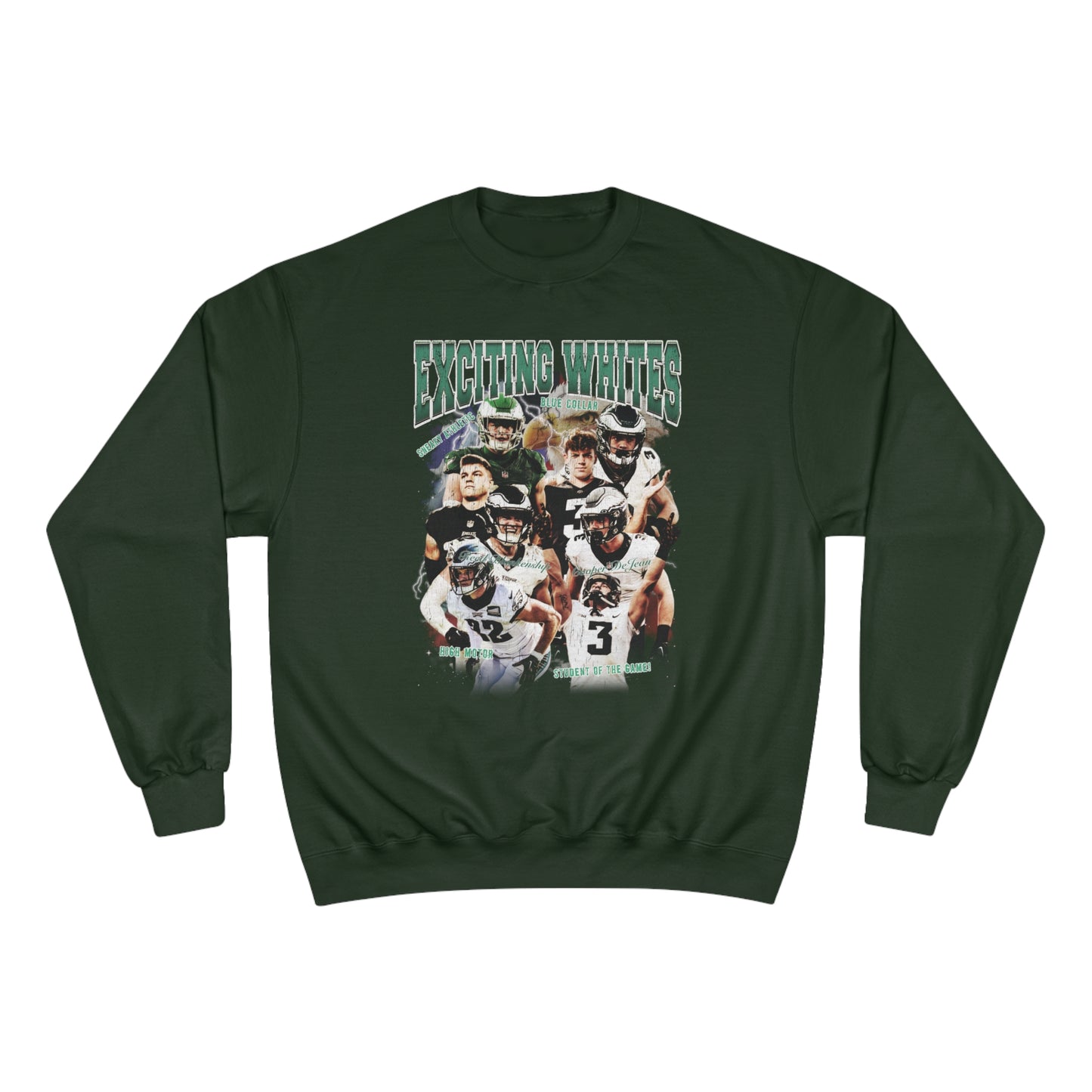 "Exciting Whites" - Reed Blankenship & Cooper DeJean Eagles: Champion Crewneck Sweatshirt