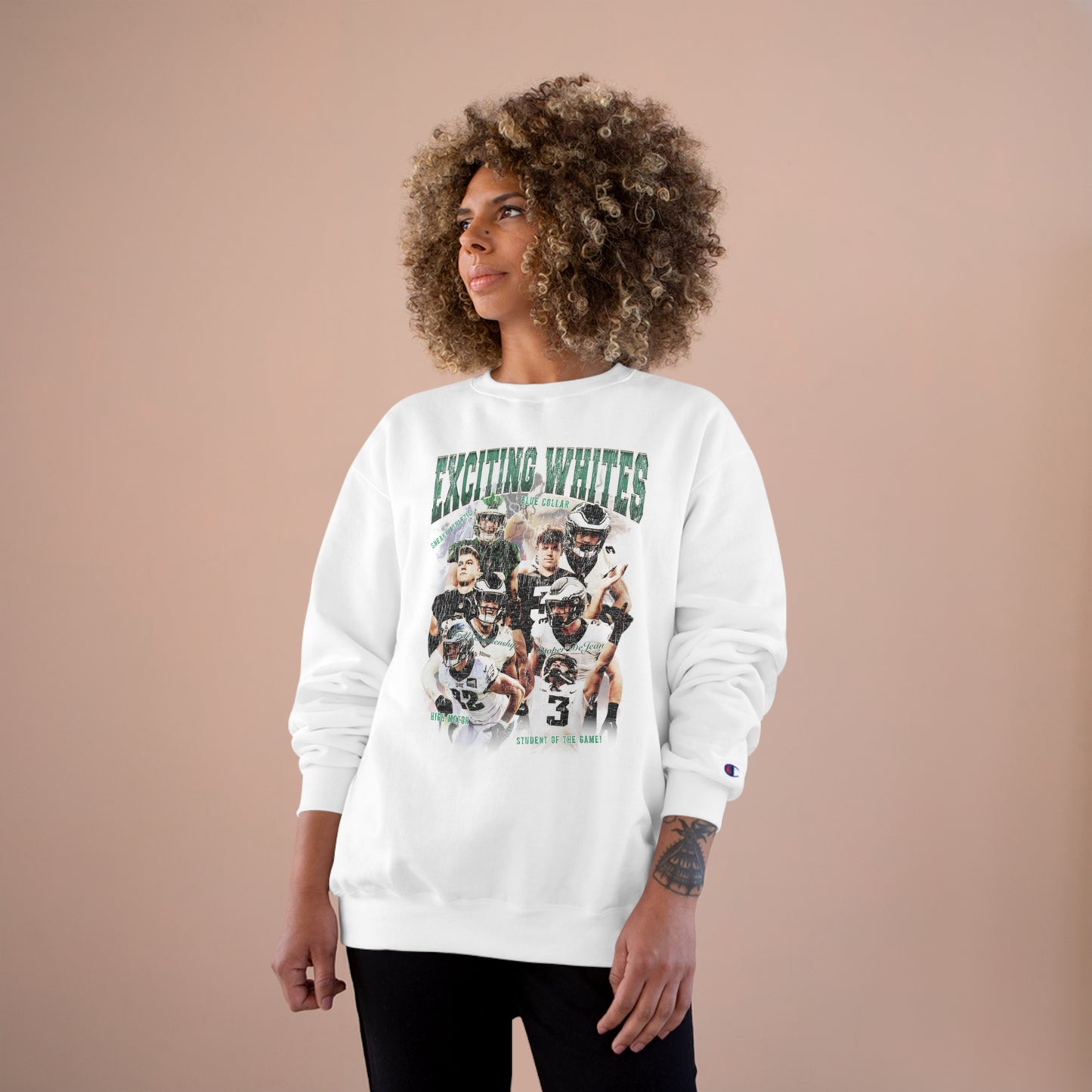 "Exciting Whites" - Reed Blankenship & Cooper DeJean Eagles: Champion Crewneck Sweatshirt