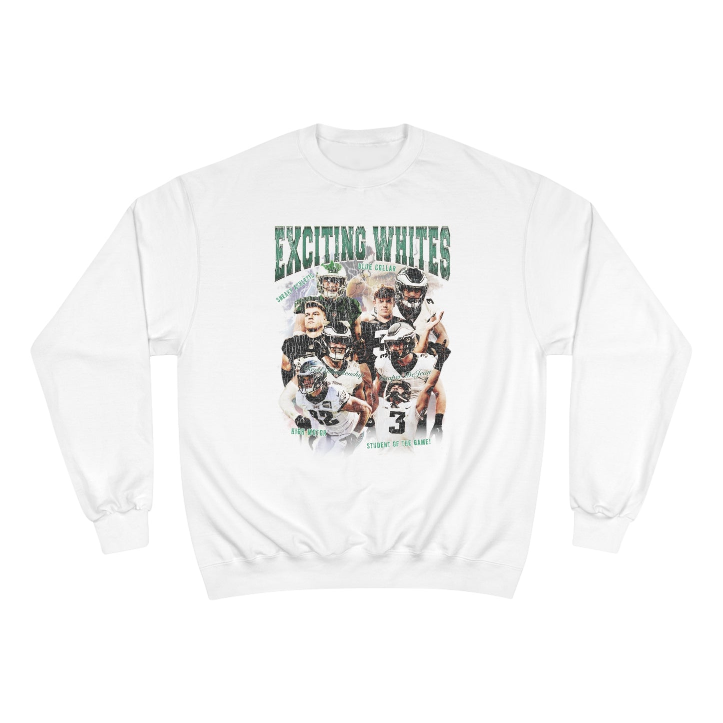 "Exciting Whites" - Reed Blankenship & Cooper DeJean Eagles: Champion Crewneck Sweatshirt