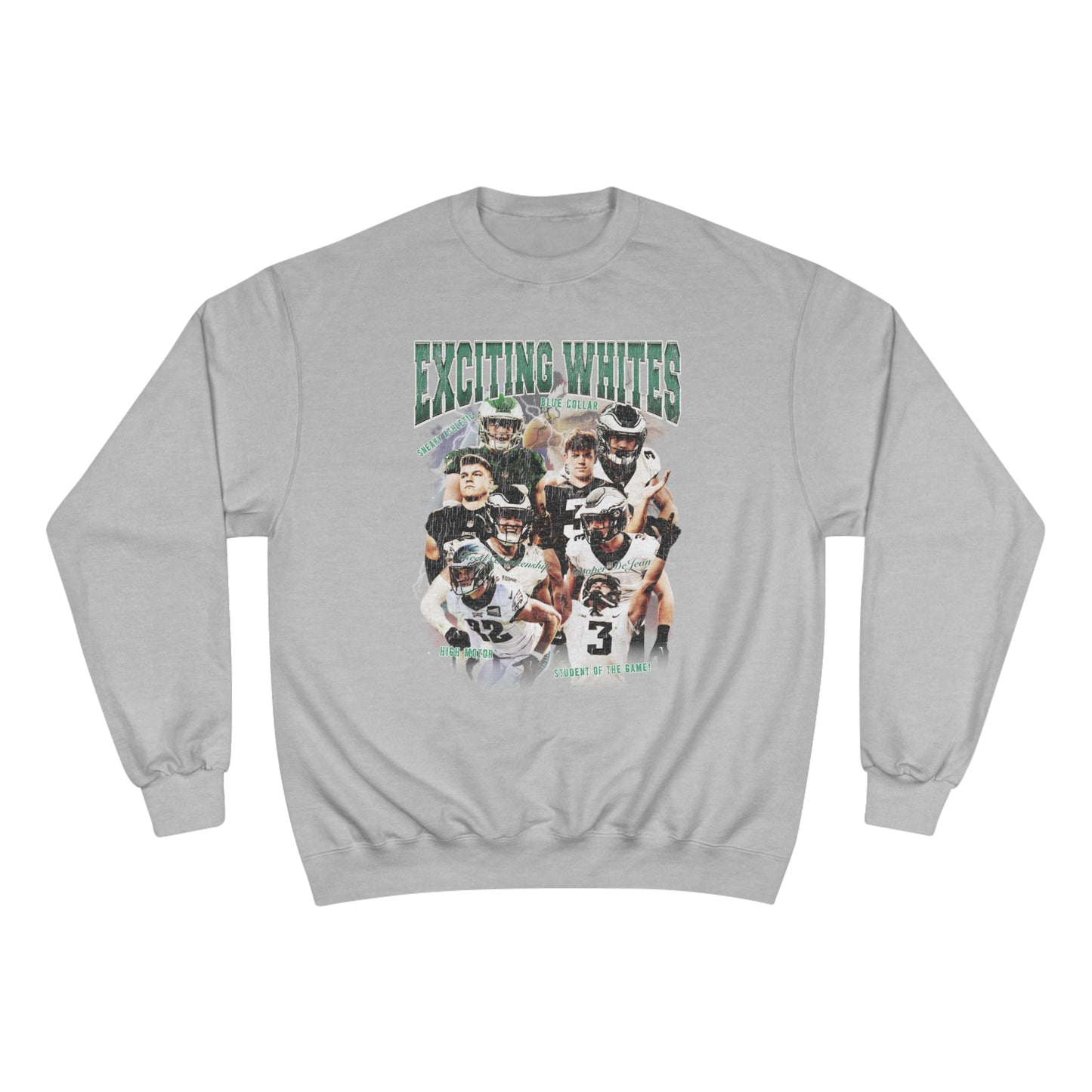 "Exciting Whites" - Reed Blankenship & Cooper DeJean Eagles: Champion Crewneck Sweatshirt